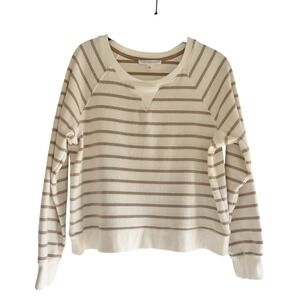 Jane + Delancey Womens Striped Raglan Sweatshirt Cream Tan RN155730 Medium